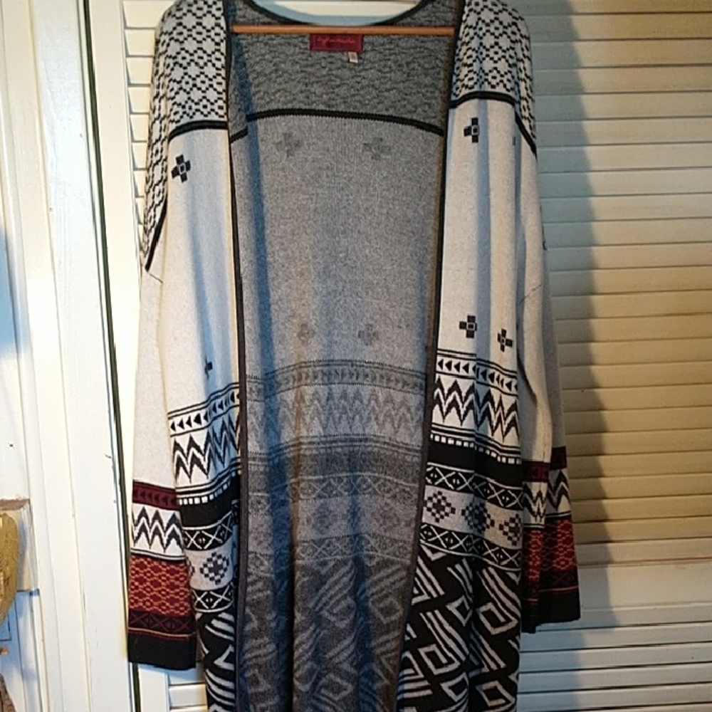 Left on Houston long black white cardigan sweater long sleeve sz large